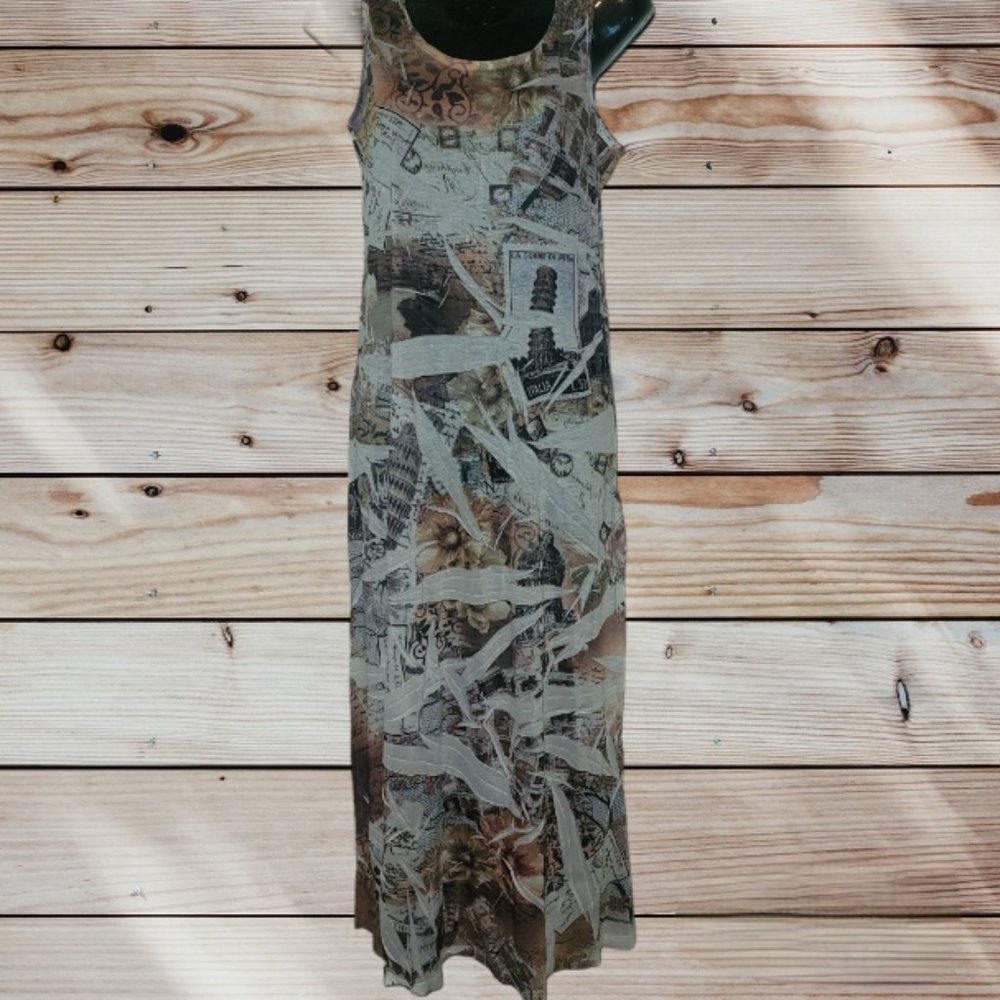 DANIEL BENJAMIN "Travel" Print - Stretchy Long Maxi Tank Dress Summer Cover Up